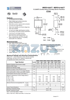 MBRS1035CT_11 datasheet - 10.0AMPS Surface Mount Schottky Barrier Rectifiers