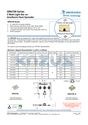 OPA739G datasheet - 3 Watt Light Bar on Anotherm Heat Spreader