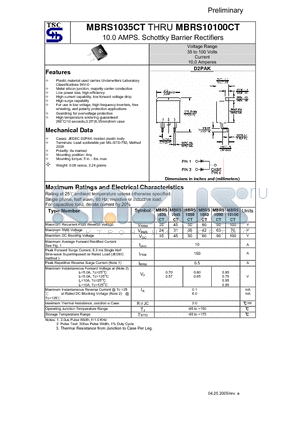 MBRS1045CT datasheet - 10.0 AMPS. Schottky Barrier Rectifiers