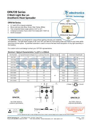 OPA739YD datasheet - 3 Watt Light Bar on Anotherm Heat Spreader