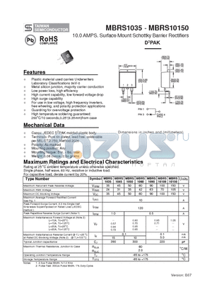 MBRS1035_1 datasheet - 10.0 AMPS. Surface Mount Schottky Barrier Rectifiers