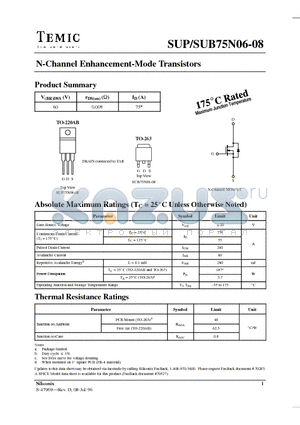 SUP75N06-08 datasheet - N-Channel Enhancement-Mode Transistors