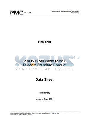PM8610 datasheet - SBI Bus Serializer / STS-12 Time Slot Interchange