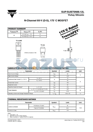 SUP75N06-12L datasheet - N-Channel 60-V (D-S), 175C MOSFET
