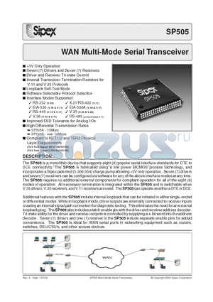 SP505 datasheet - WAN Multi-Mode Serial Transceiver