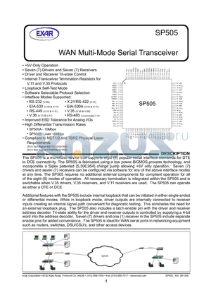 SP505ACM-L datasheet - WAN Multi-Mode Serial Transceiver