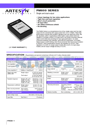 PM871 datasheet - Single and dual output 10 to 12 Watt Nominal input DC/DC converters