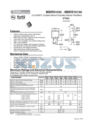 MBRS1060 datasheet - 10.0 AMPS. Surface Mount Schottky Barrier Rectifiers