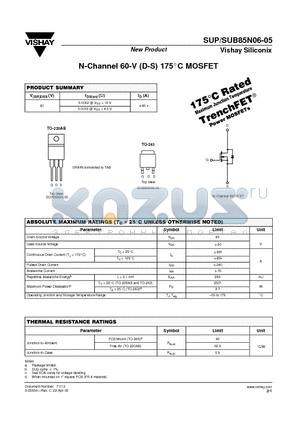 SUP85N06-05 datasheet - N-Channel 60-V (D-S) 175C MOSFET