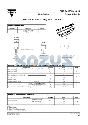 SUP85N10-10 datasheet - N-Channel 100-V (D-S) 175 MOSFET
