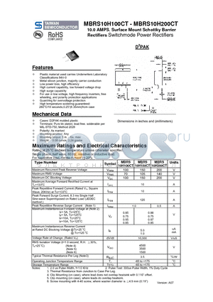 MBRS10H100CT datasheet - 10.0 AMPS. Surface Mount Schottky Barrier Rectifiers Switchmode Power Rectifiers