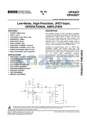 OPA827A datasheet - Low-Noise, High-Precision, JFET-Input, OPERATIONAL AMPLIFIER