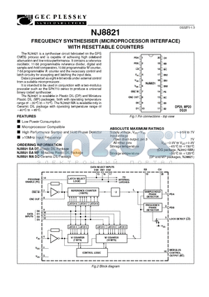 NJ8821MADG datasheet - FREQUENCY SYNTHESISER (MICROPROCESSOR INTERFACE) WITH RESETTABLE COUNTERS