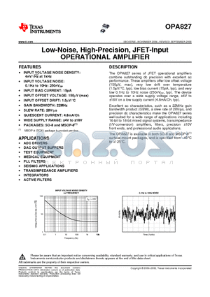 OPA827 datasheet - Low-Noise, High-Precision, JFET-Input OPERATIONAL AMPLIFIER