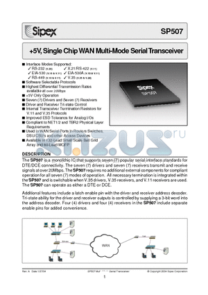 SP507CB datasheet - 5V, Single Chip WAN Multi-Mode Serial Transceiver