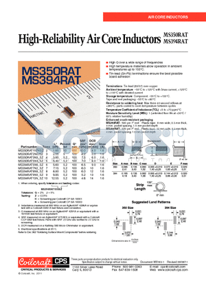 MS350RAT1N7KSZ datasheet - High-Reliability Air Core Inductors