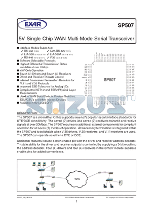 SP507CM-L datasheet - 5V Single Chip WAN Multi-Mode Serial Transceiver