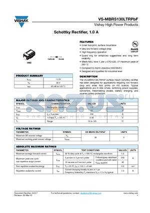 MBRS130LTRPBF datasheet - Schottky Rectifier, 1.0 A