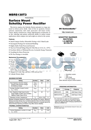 MBRS130T3 datasheet - Surface Mount Schottky Power Rectifier