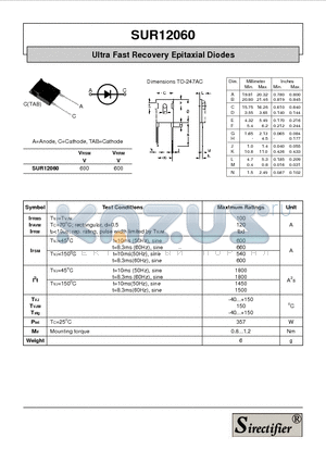 SUR12060 datasheet - Ultra Fast Recovery Epitaxial Diodes