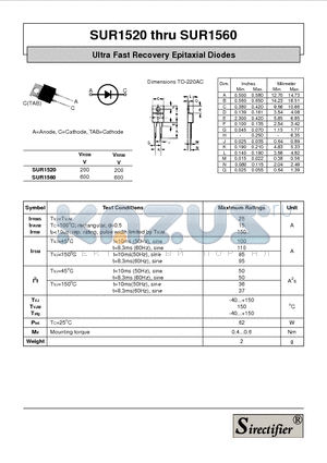 SUR1560 datasheet - Ultra Fast Recovery Epitaxial Diodes