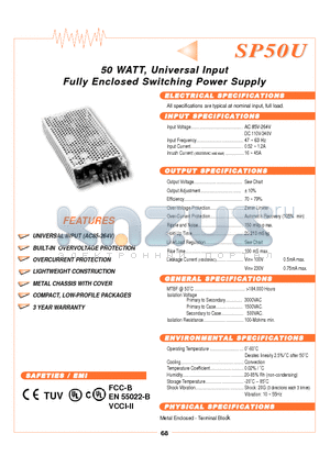 SP50U-05S datasheet - 50 WATT, Uniiverrsall IInputt Fulllly Encllosed Swiittchiing Powerr Supplly