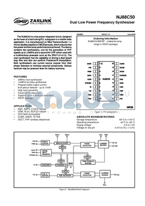 NJ88C50 datasheet - Dual Low Power Frequency Synthesiser