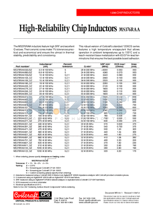 MS376RAA100JSZ datasheet - High-Reliability Chip Inductors