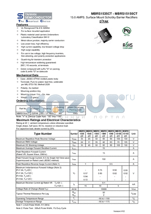 MBRS15150CT datasheet - 15.0 AMPS. Surface Mount Schottky Barrier Rectifiers