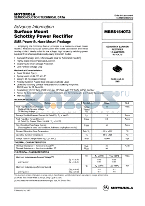MBRS1540 datasheet - Surface Mount Schottky Power Rectifier