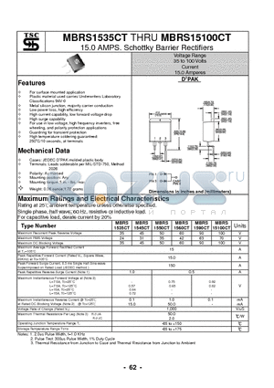 MBRS1550CT datasheet - 15.0 AMPS. Schottky Barrier Rectifiers