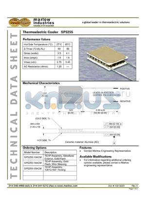 SP5255 datasheet - Thermoelectric Cooler