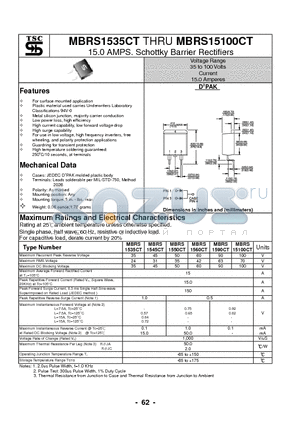 MBRS1560CT datasheet - 15.0 AMPS. Schottky Barrier Rectifiers