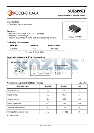 SUR499H datasheet - Epitaxial planar PNP silicon transistor
