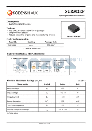 SUR502EF datasheet - Epitaxial planar PNP silicon transistor