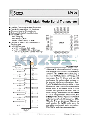 SP526CF datasheet - WAN Multi-Mode Serial Transceiver