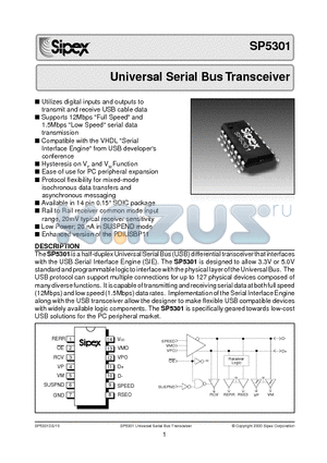 SP5301 datasheet - Universal Serial Bus Transceiver