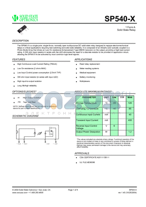 SP540-X datasheet - 1 Form A Solid State Relay