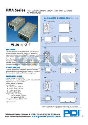 PMA01PS-60-3D4C datasheet - HIGH CURRENT, SCREW MOUNT FILTER WITH IEC 60320 AC INLET SOCKET.