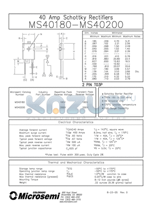MS40180 datasheet - 40 Amp Schottky Rectifier