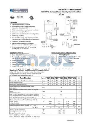 MBRS1690 datasheet - 16.0AMPS. Surface Mount Schottky Barrier Rectifiers