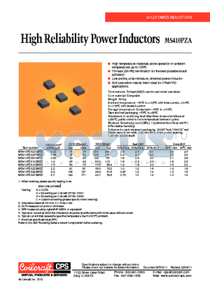 MS410PZA222MSZ datasheet - High Reliability Power Inductors