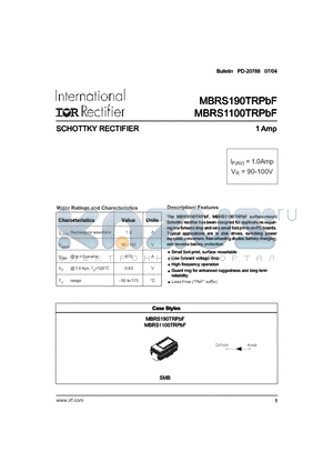 MBRS190TRPBF datasheet - SCHOTTKY RECTIFIER