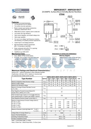 MBRS20150CT datasheet - 20.0AMPS. Surface Mount Schottky Barrier Rectifiers