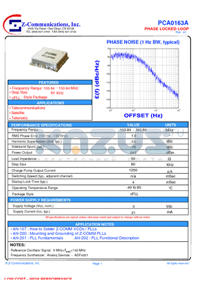 PCA0163A datasheet - LOW COST - HIGHT PERFORMANCE PHASE LOCKED LOOP