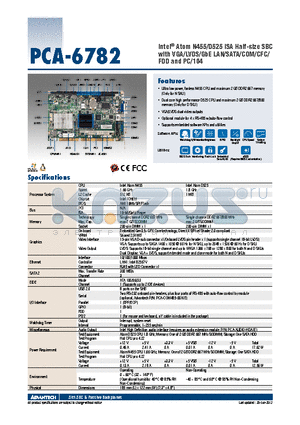 PCA-6782 datasheet - Intel^ Atom N455/D525 ISA Half-size SBC with VGA/LVDS/GbE LAN/SATA/COM/CFC/ FDD and PC/104