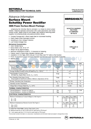 MBRS2040LT3 datasheet - Surface Mount Schottky Power Rectifier(SMB Power Surface Mount Package)