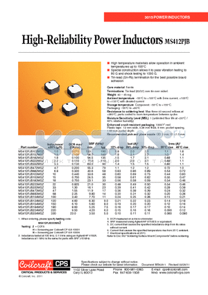 MS412PJB183MSZ datasheet - High-Reliability Power Inductors