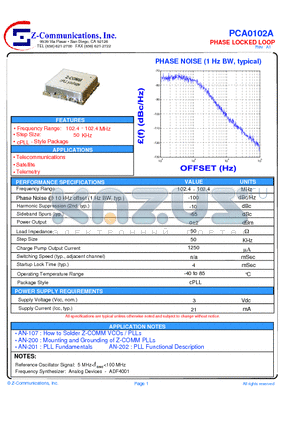 PCA0102A datasheet - LOW COST - HIGH PERFORMANCE PHASE LOCKED LOOP