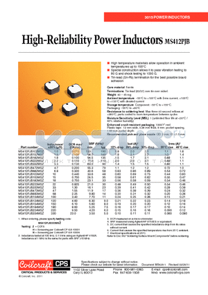 MS412PJB103MSZ datasheet - High-Reliability Power Inductors